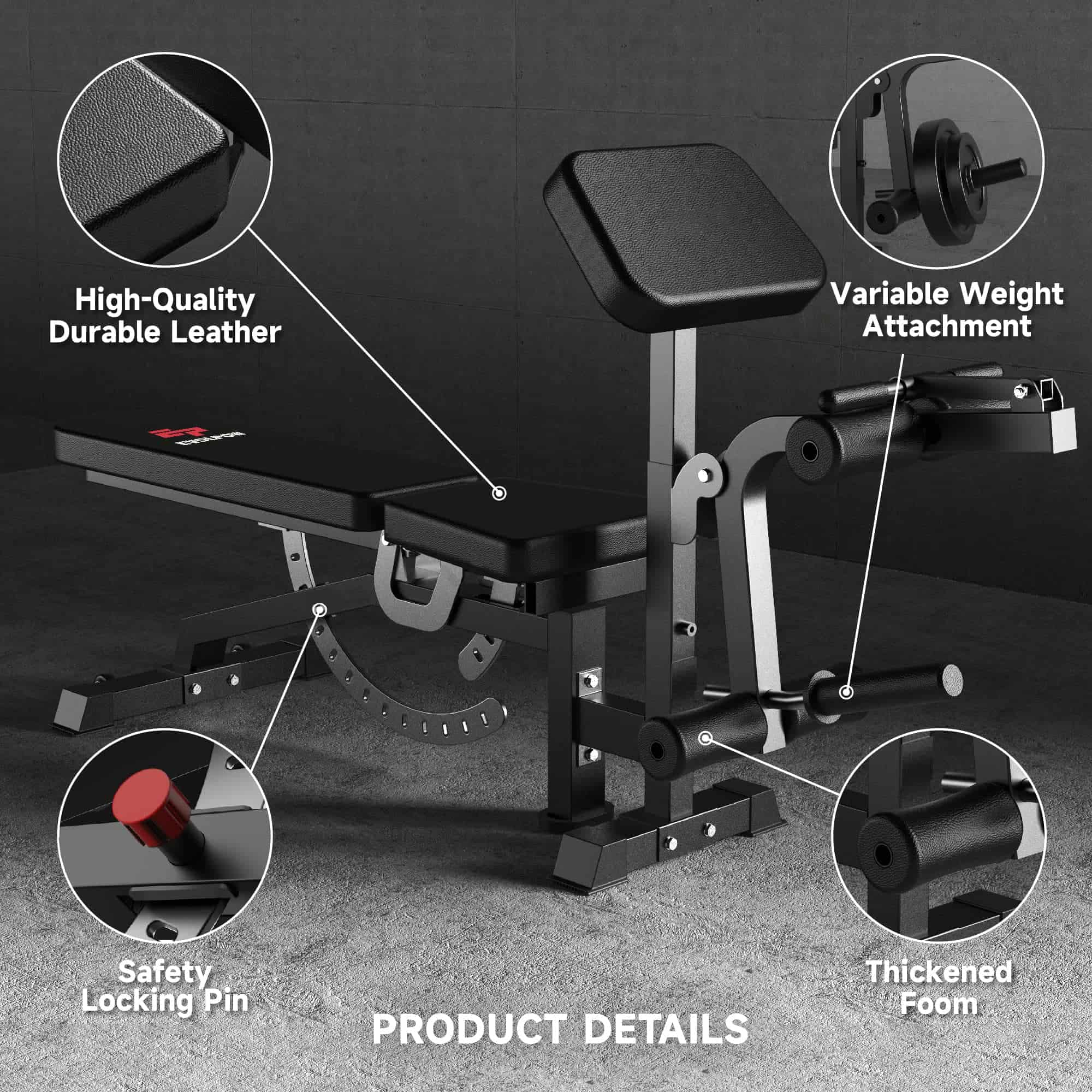 EVOLPOW Multi-functional Adjustable Weight Bench with Preacher Curl an ...